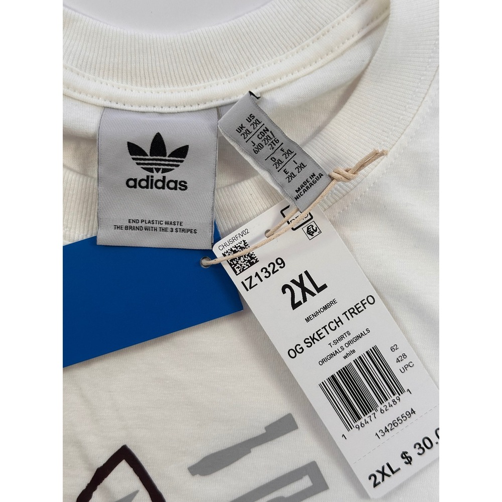 Adidas OG Sketch Trefo Originals White Graphic T-Shirt Mens 2XL New - Picture 3 of 5